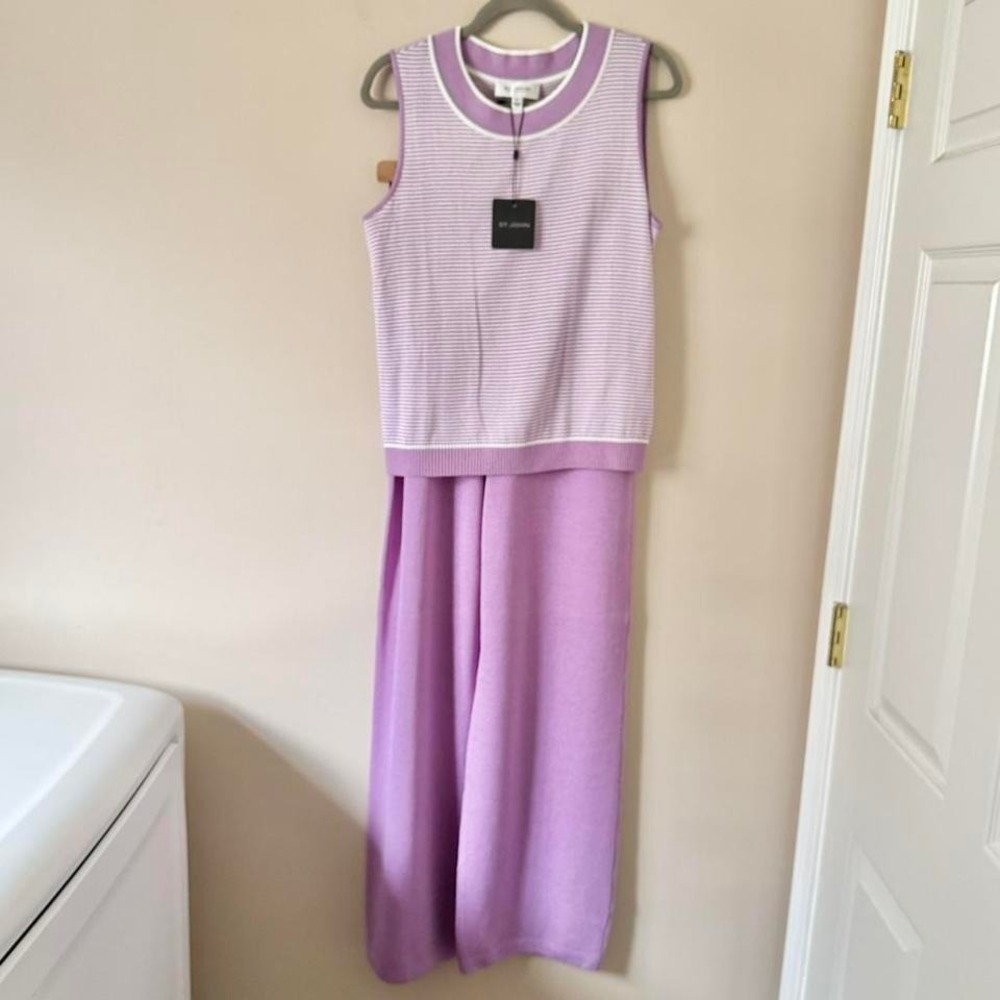 NWT Vintage St. John Purple Knit Set Stripe Tank Pant Deadstock